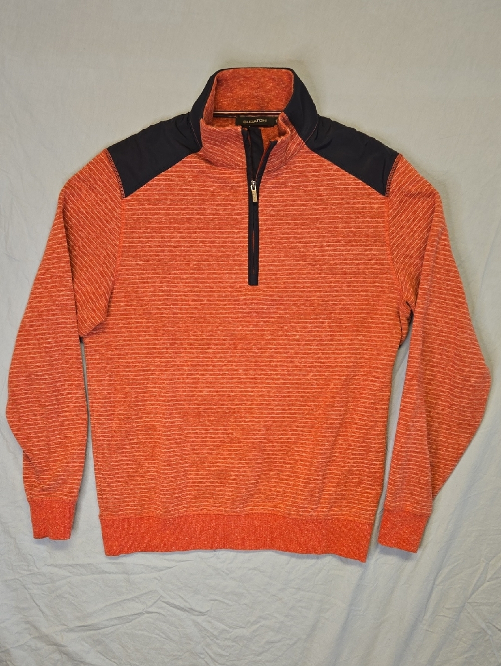 Bugatchi 1/4 Zip Stripe Lightweight Pullover Sweater Red, White And Navy Blue